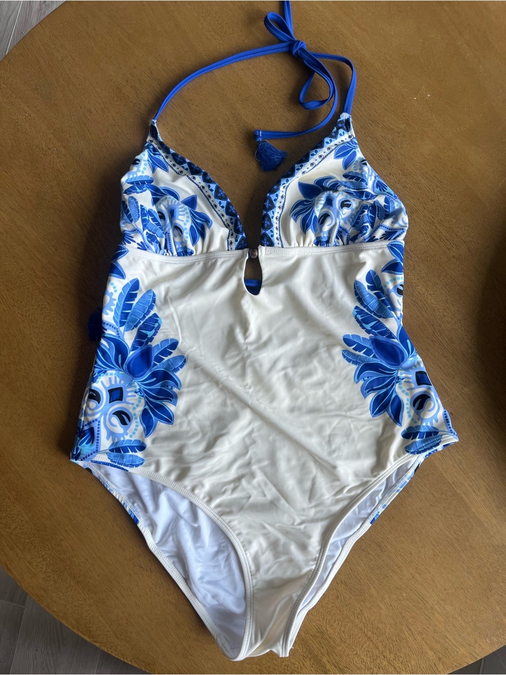 Cupshe Blue & White Floral Halter One-Piece Swimsuit